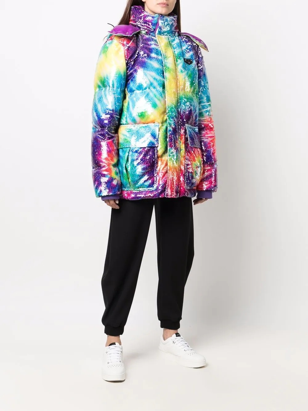 tie-dye print padded coat - 3