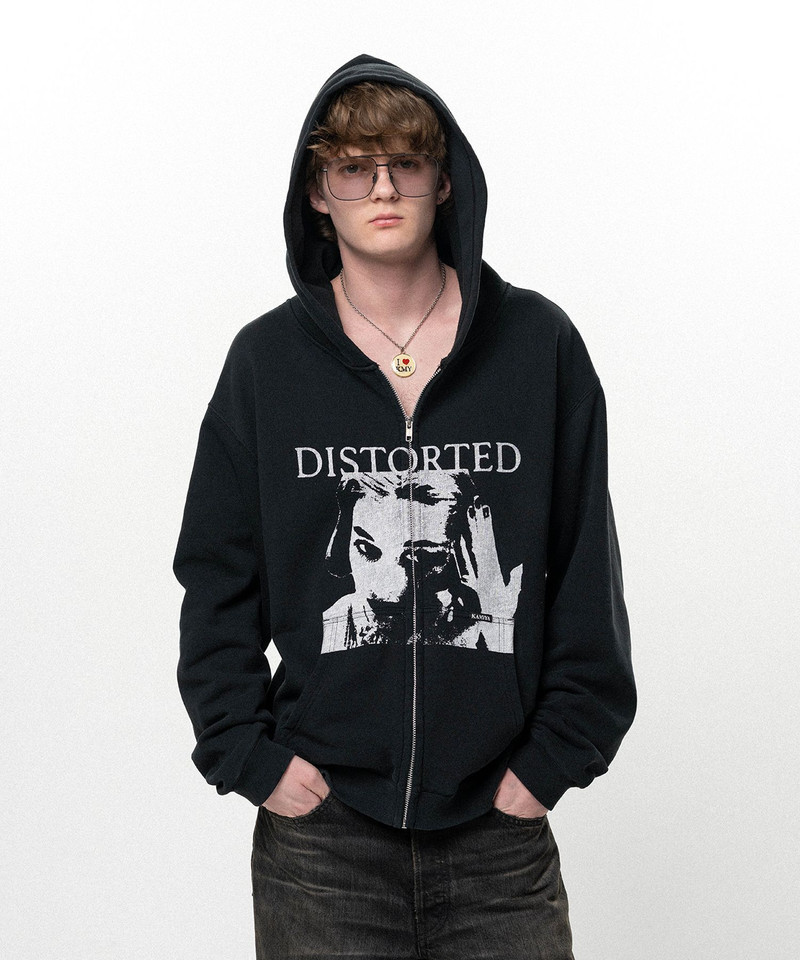 "DISTORTED Girl" Zip-up Hoodie 7