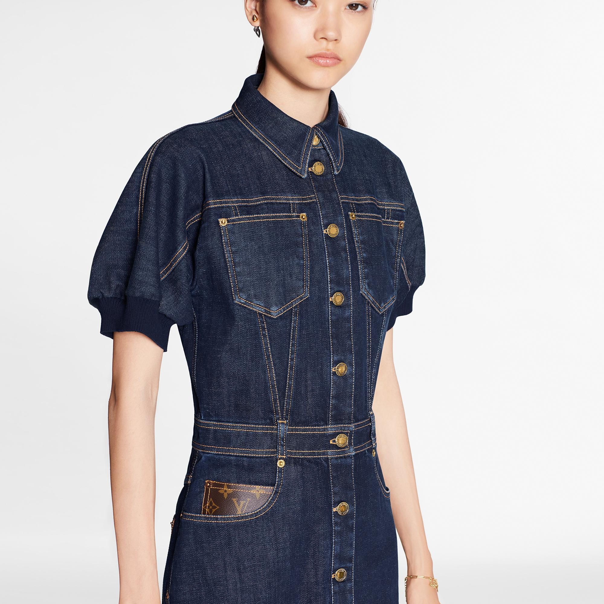 Button-Up A-Line Indigo Denim Dress  - 3