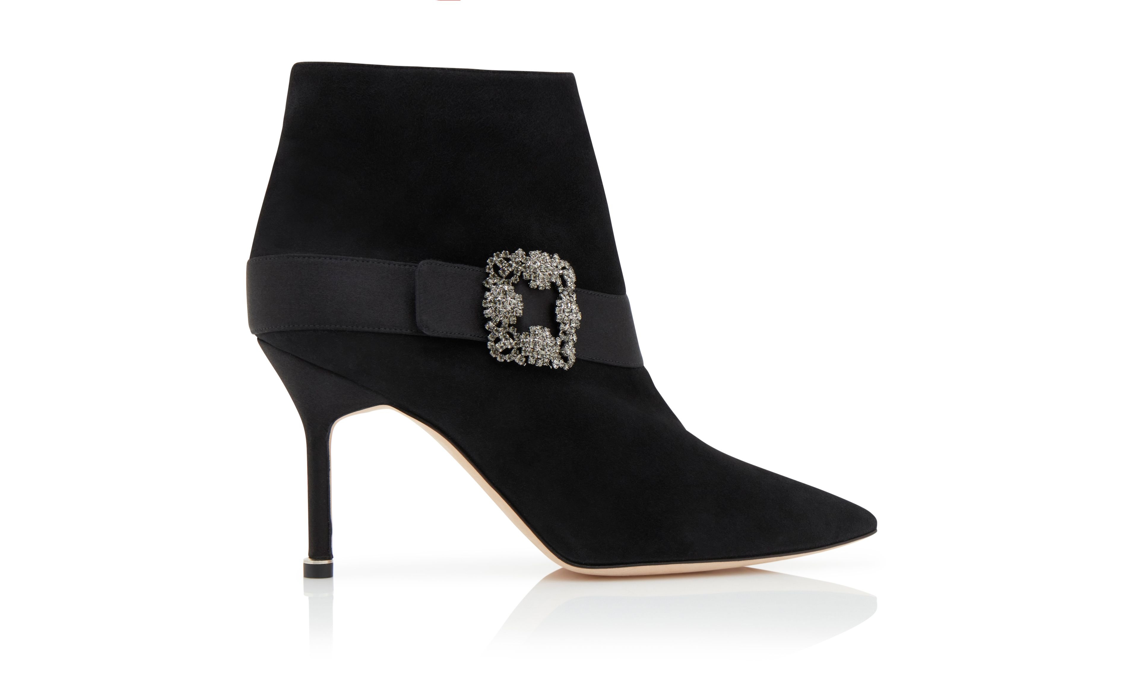 Black Suede Jewel Buckle Ankle Boots - 1