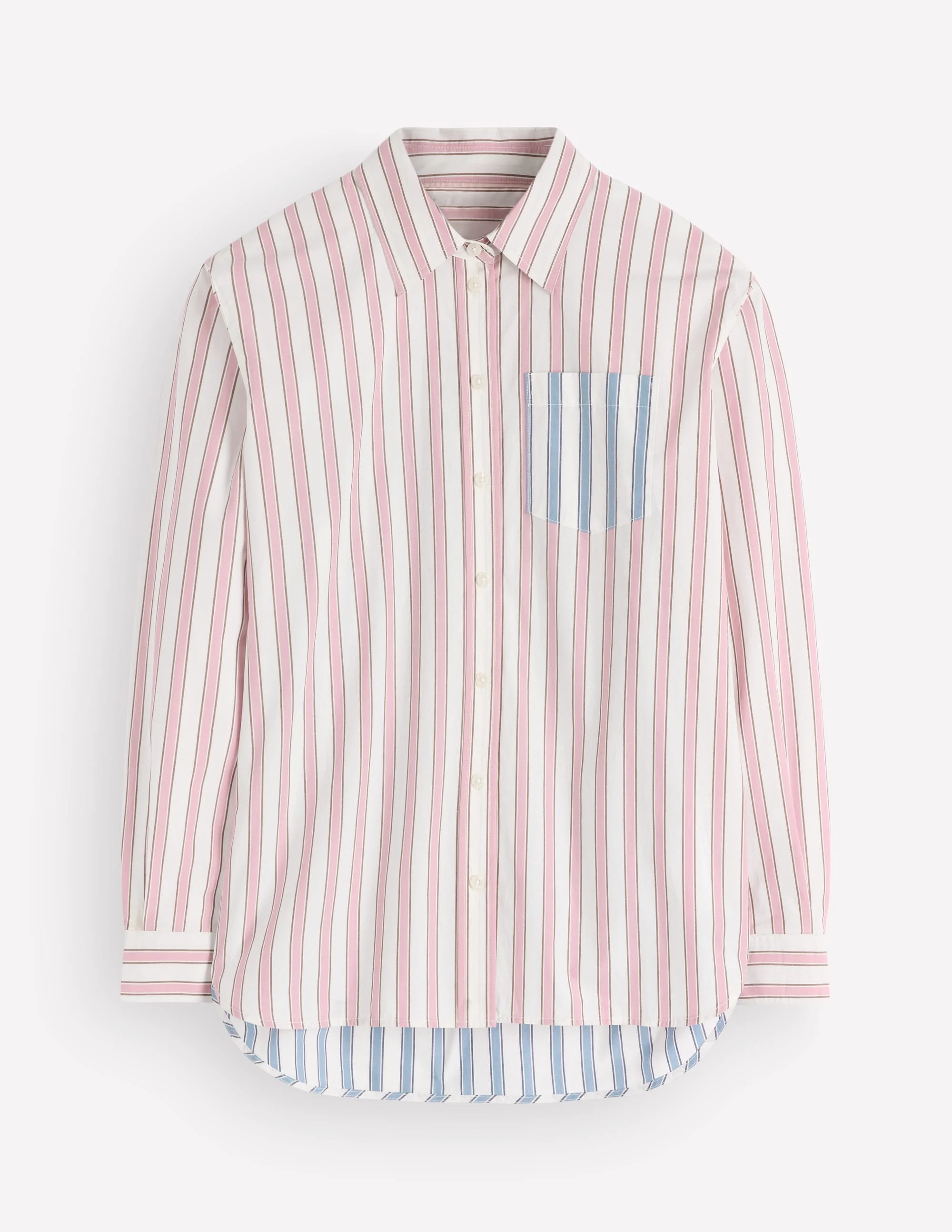 Sienna Relaxed Cotton Shirt-Pink and Blue, Hotched Stripe - 1