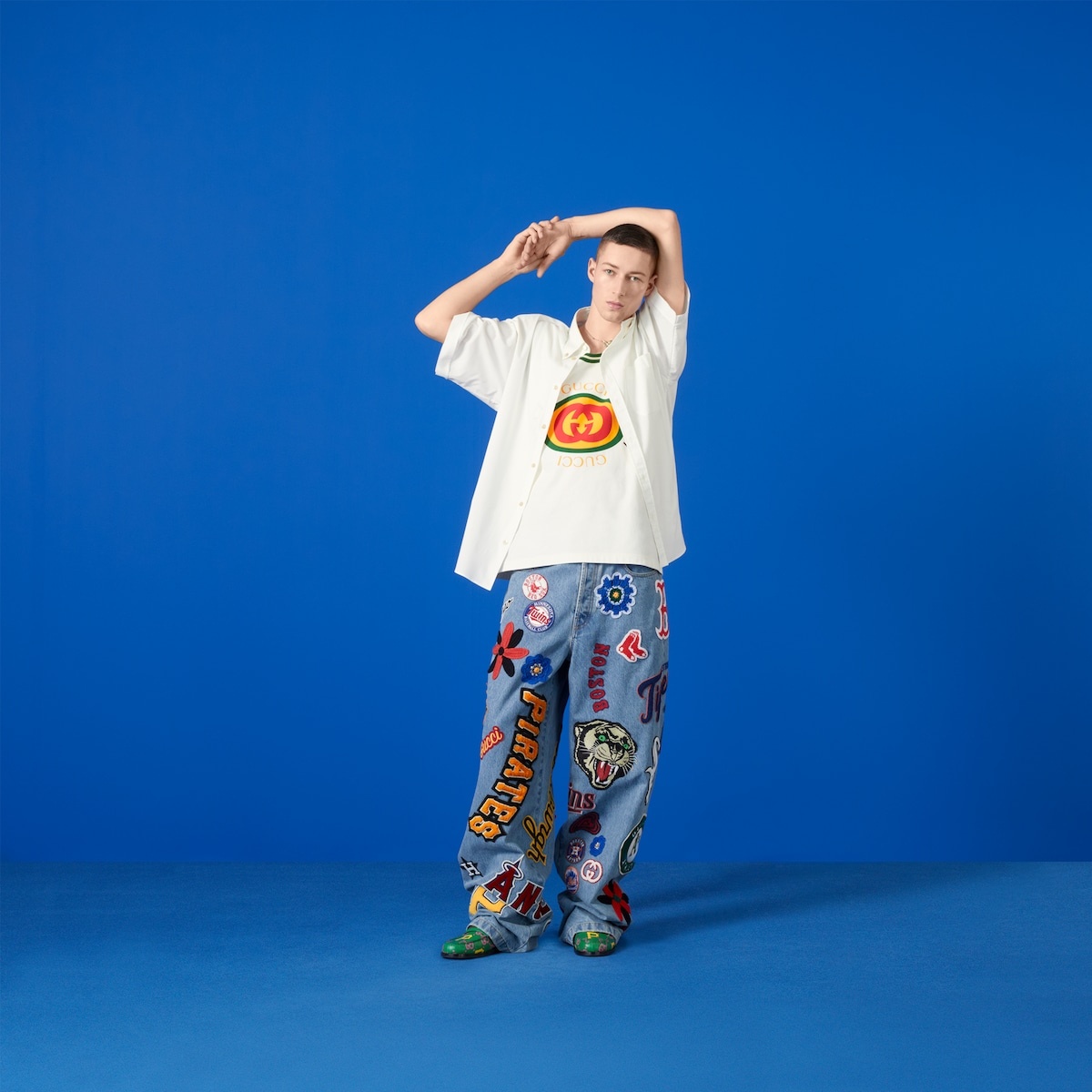 Denim pants with MLB™ and Gucci patches - 2