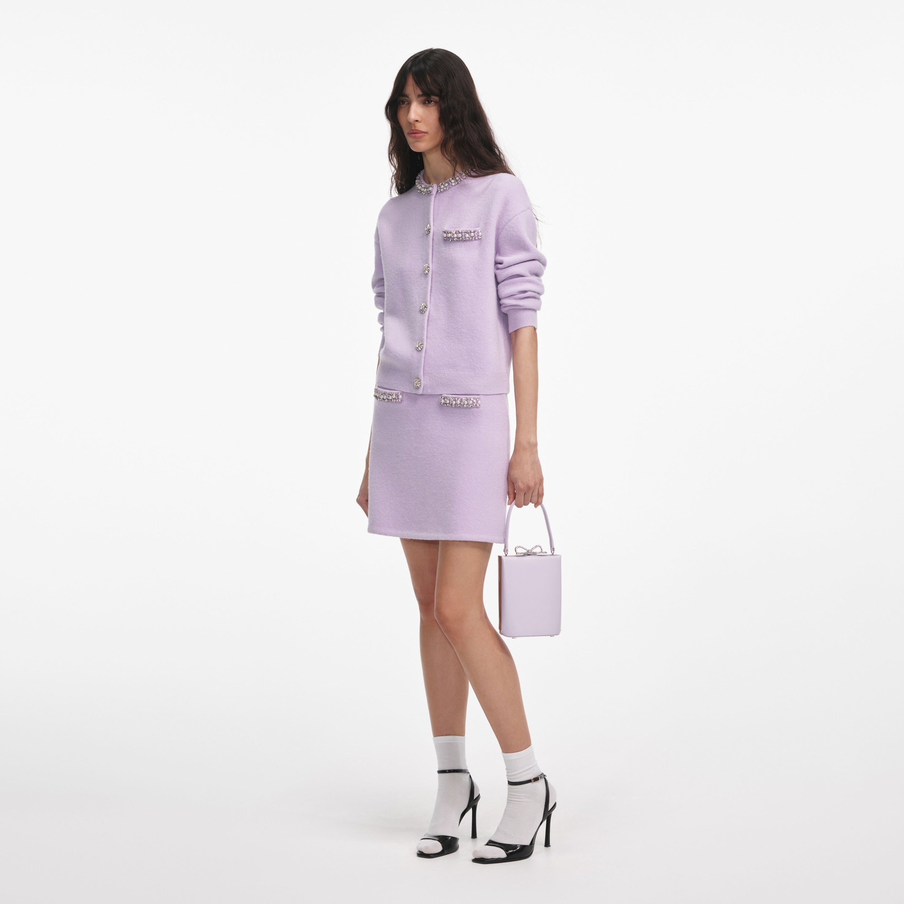Lilac Crystal Trim Knit Skirt - 2