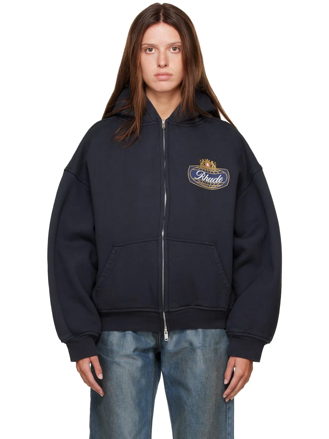 Black 'Rhude Safari Crest' Zip-Up Hoodie - 1