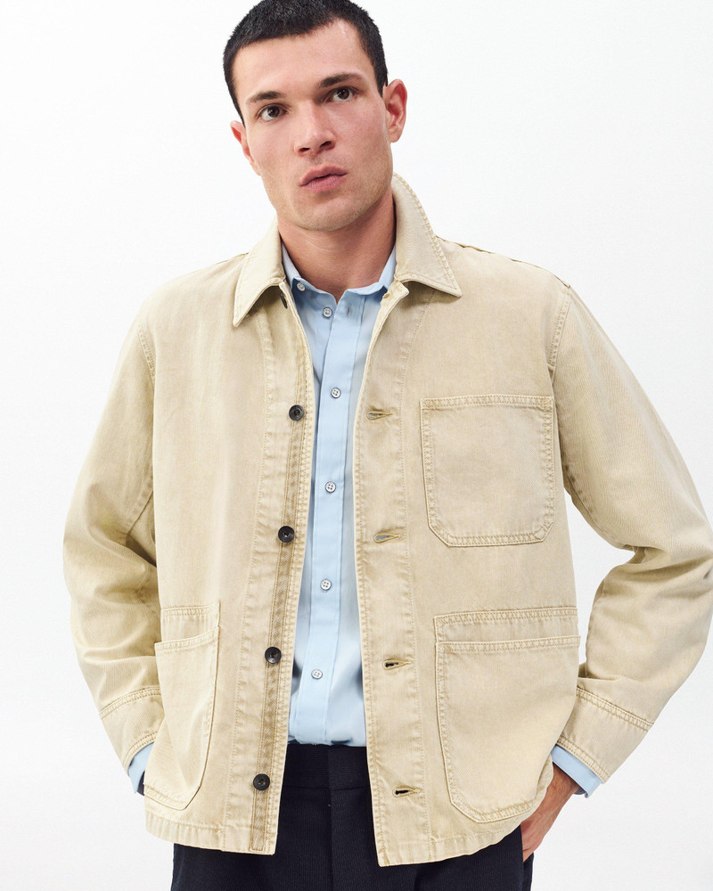 Tribeca Denim Chore Jacket Lightweight Rigid in Stone Beige 4