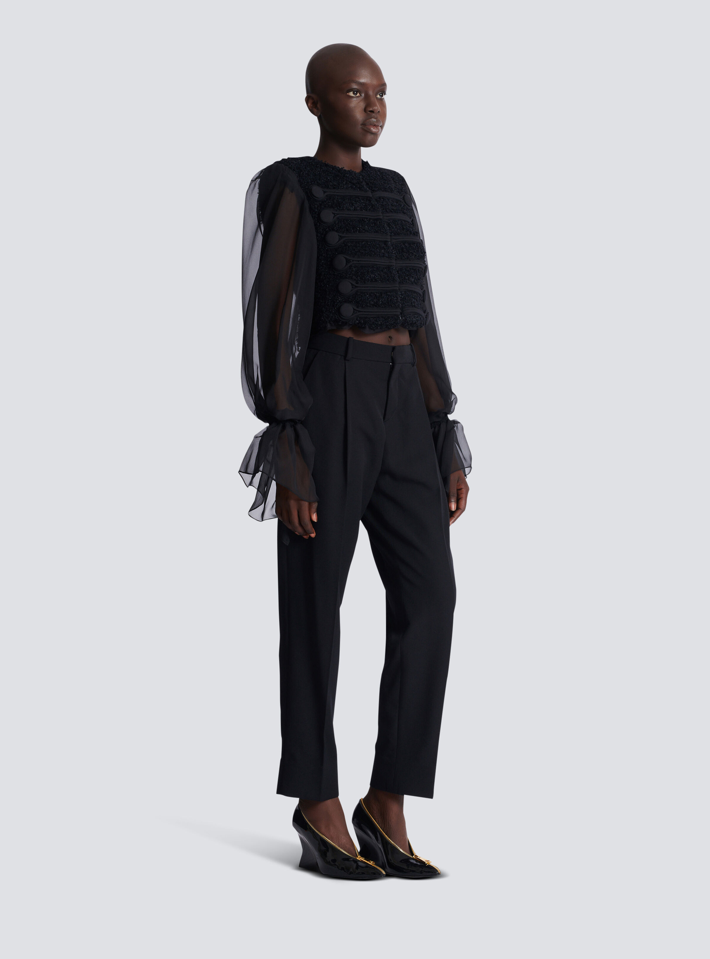 Edge-to-edge tweed and chiffon jacket - 3