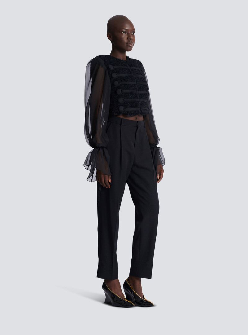 Edge-to-edge tweed and chiffon jacket 3