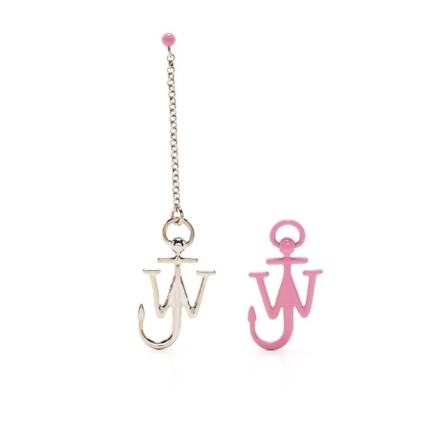 Asymmetrical silver and pink Anchor earrings - 1