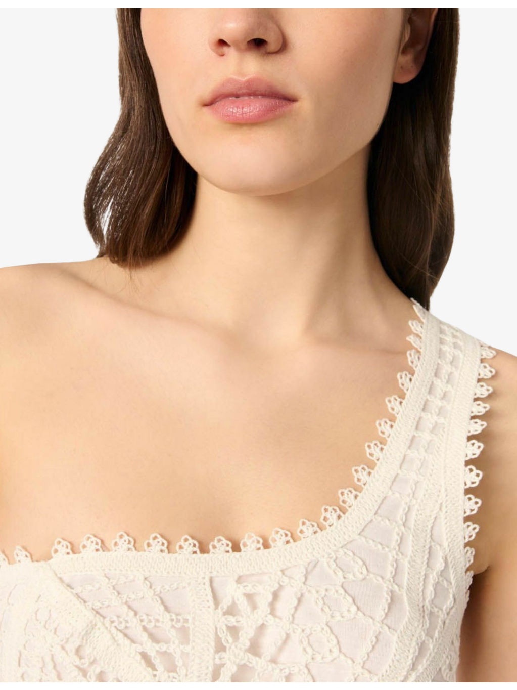 Geometric-Pattern One-Shoulder Crochet-Knit Midi Dress - 6