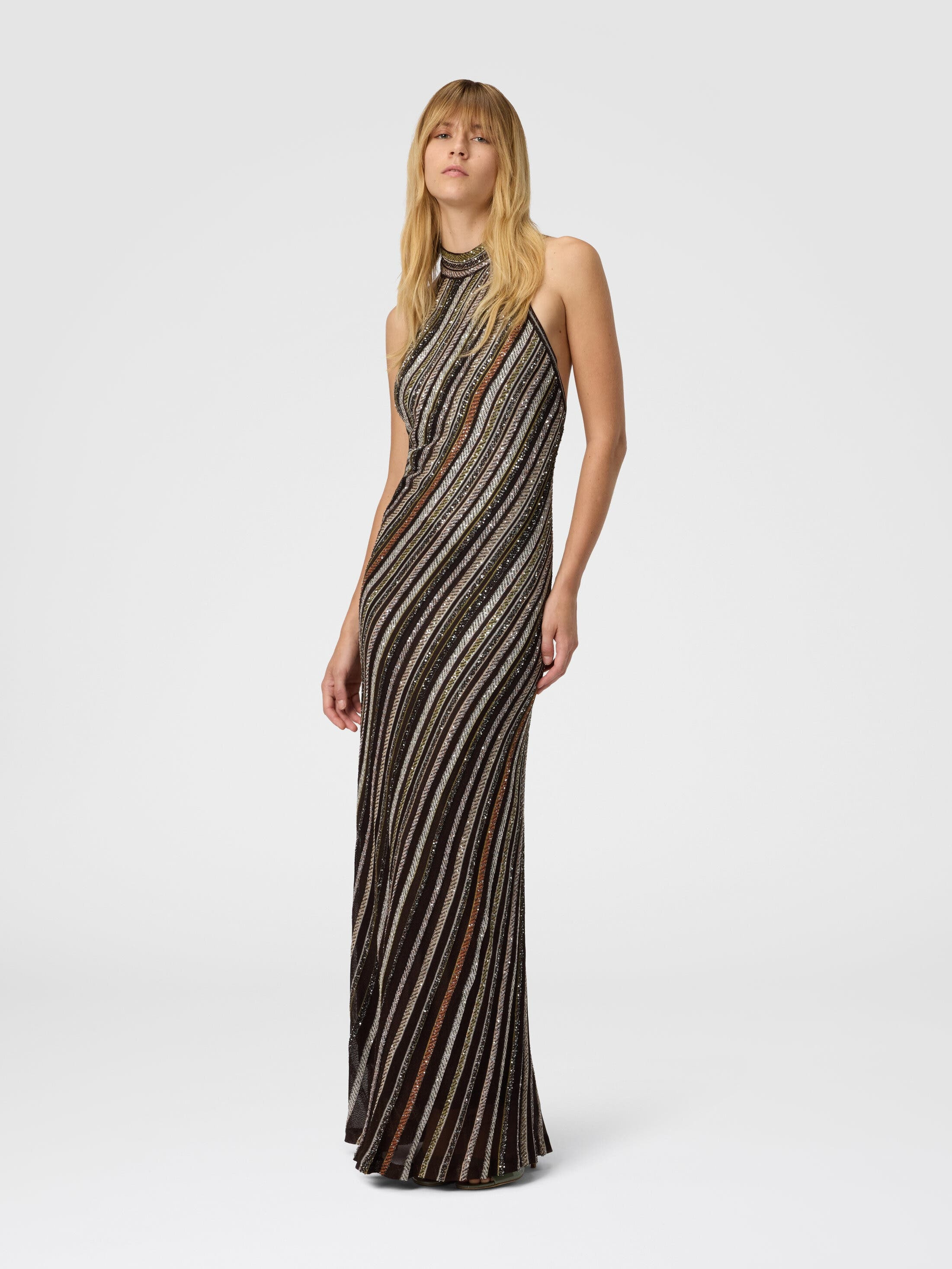Missoni Long Dress With Halter Neck And Herringbone Stripe Knit in Multicoloured at Nordstrom - 2