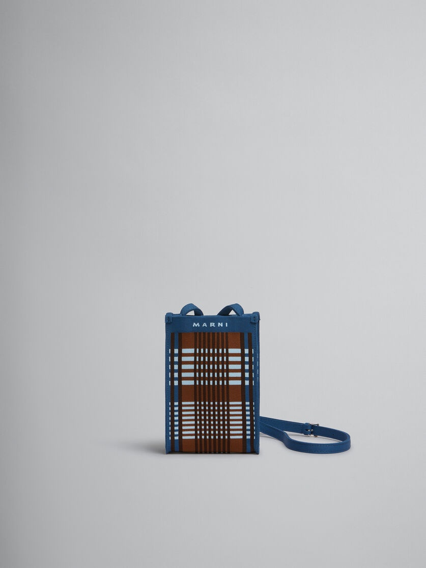 【MARNI】MINI JACQUARD CHECK SHOULDER BAG Marni BLUE AND BROWN JACQUARD CHECK MINI SHOULDER BAG