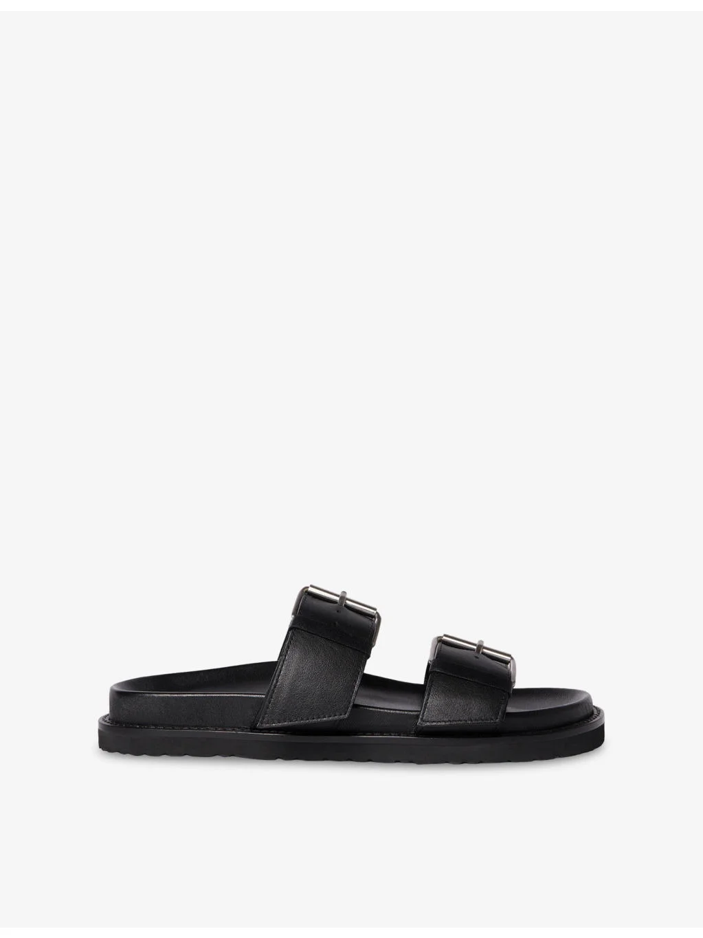 Double-Buckle Leather Slides - 1