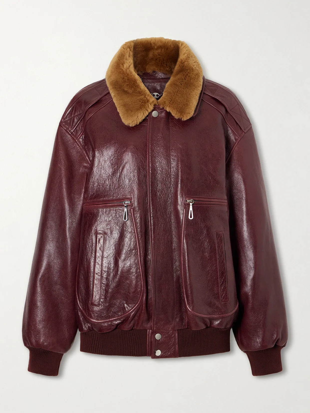 Shearling-trimmed Textured-leather Jacket - 1