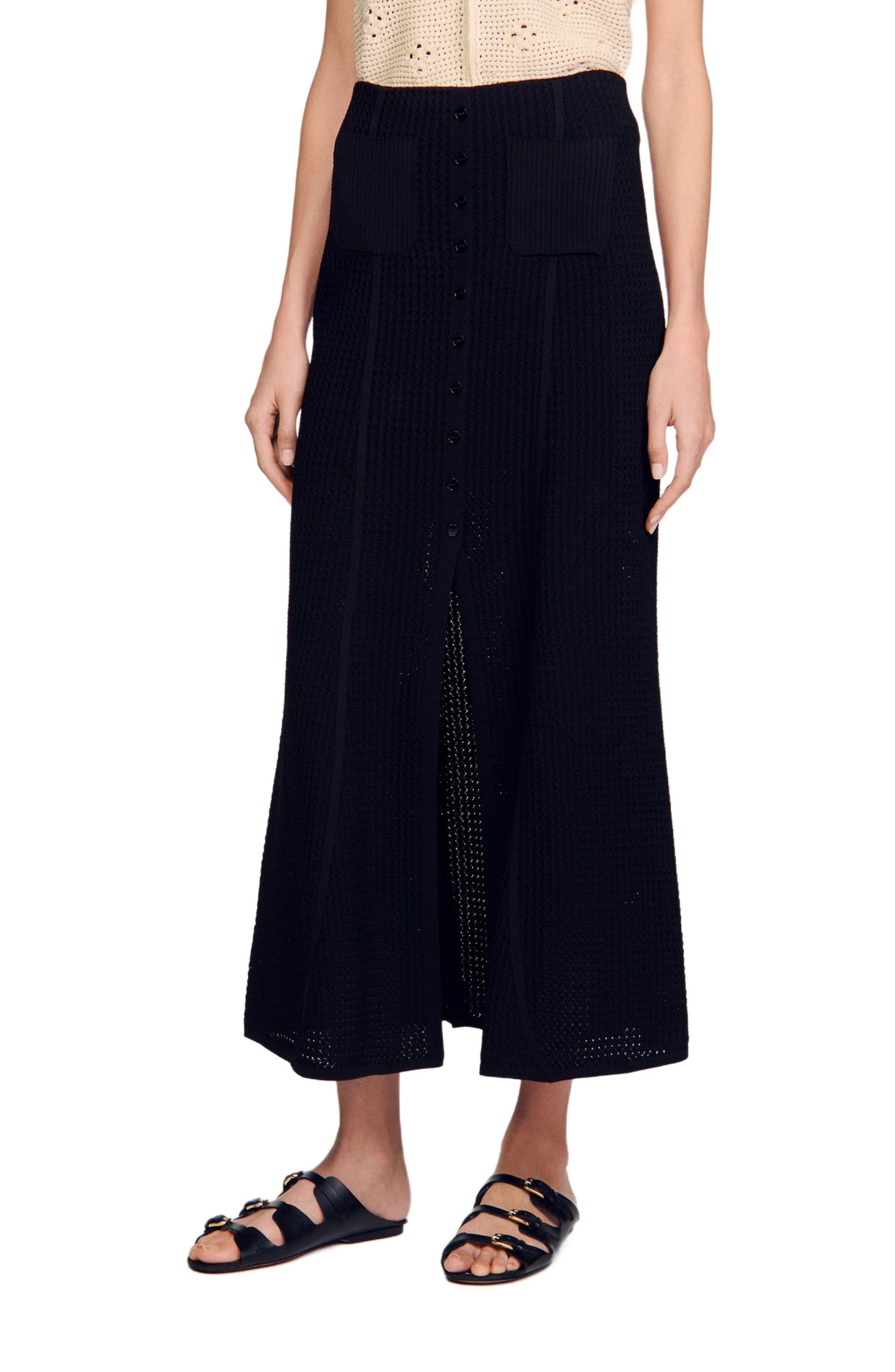 SANDRO Long decorative knit skirt in Black at Nordstrom - 3