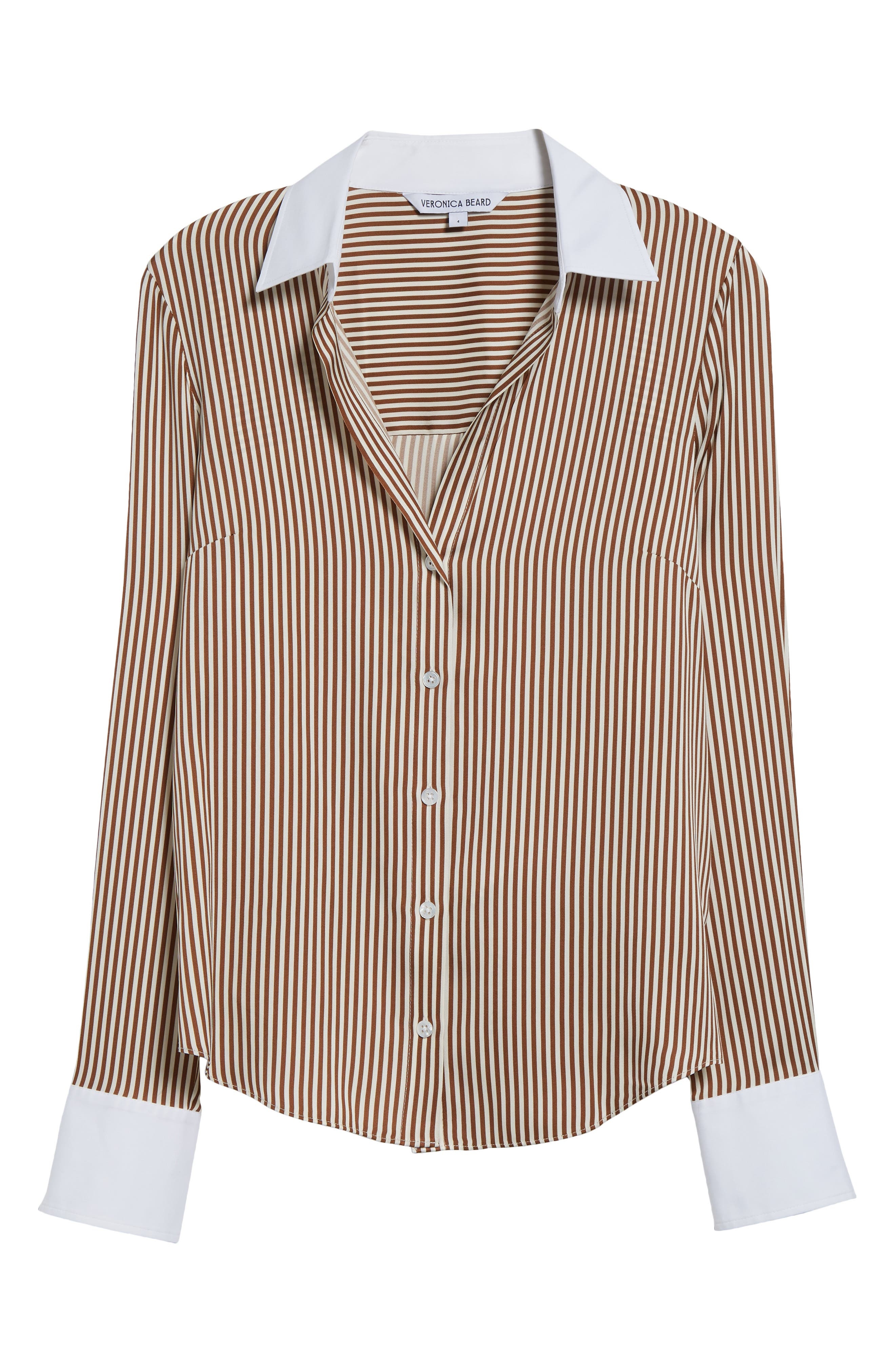 Veronica Beard Amelia Stripe Silk Blend Button-Up Shirt in Whisky Off White at Nordstrom - 5