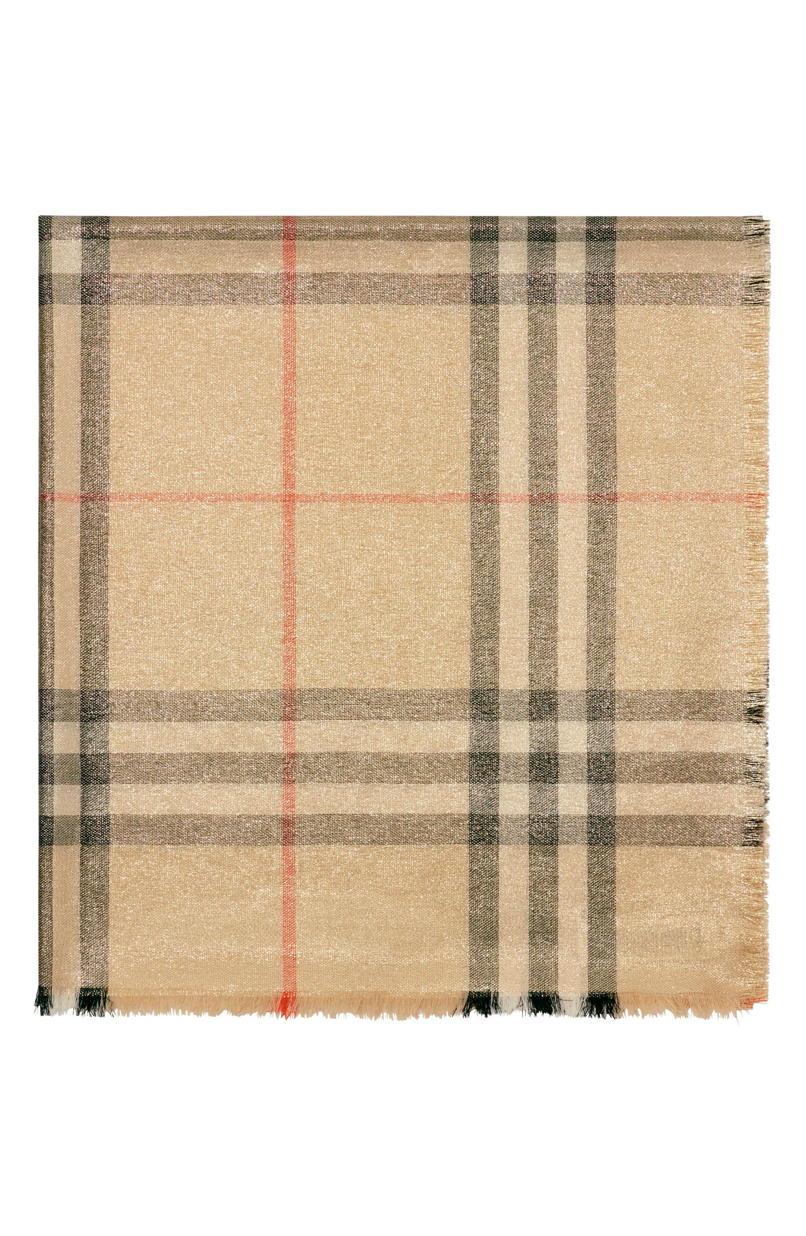 burberry Check Shimmer Wool Scarf in Sand at Nordstrom - 4