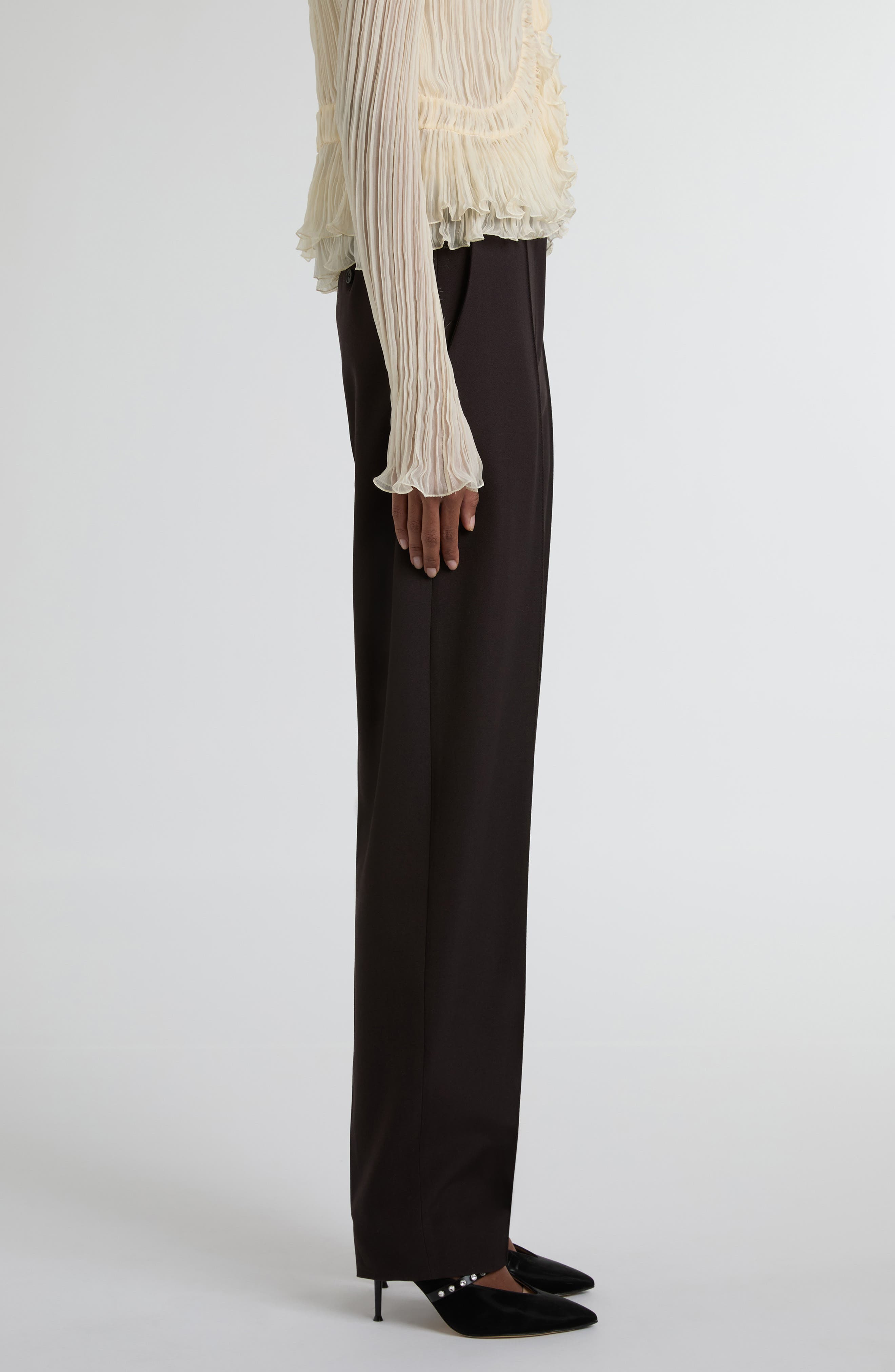 McQueen Pleated Wool Trousers in Dark Brown at Nordstrom - 4