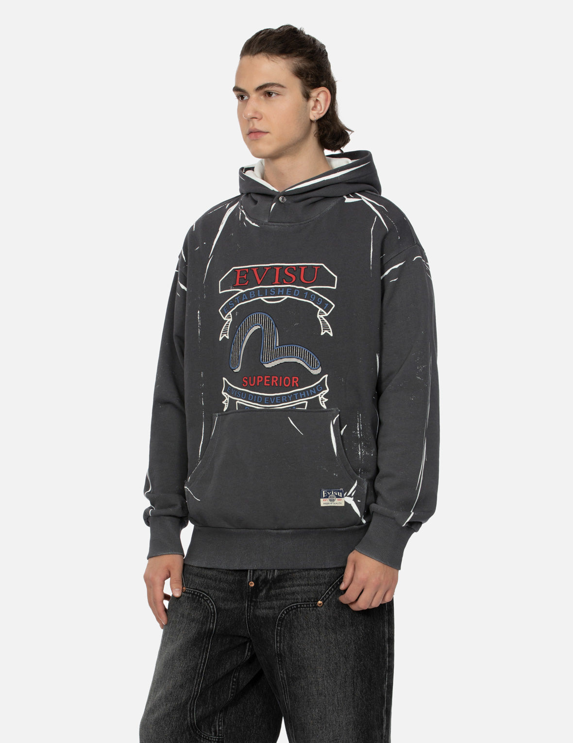 OVERDYE SEAGULL AND LOGO PRINT RELAX FIT HOODIE - 7