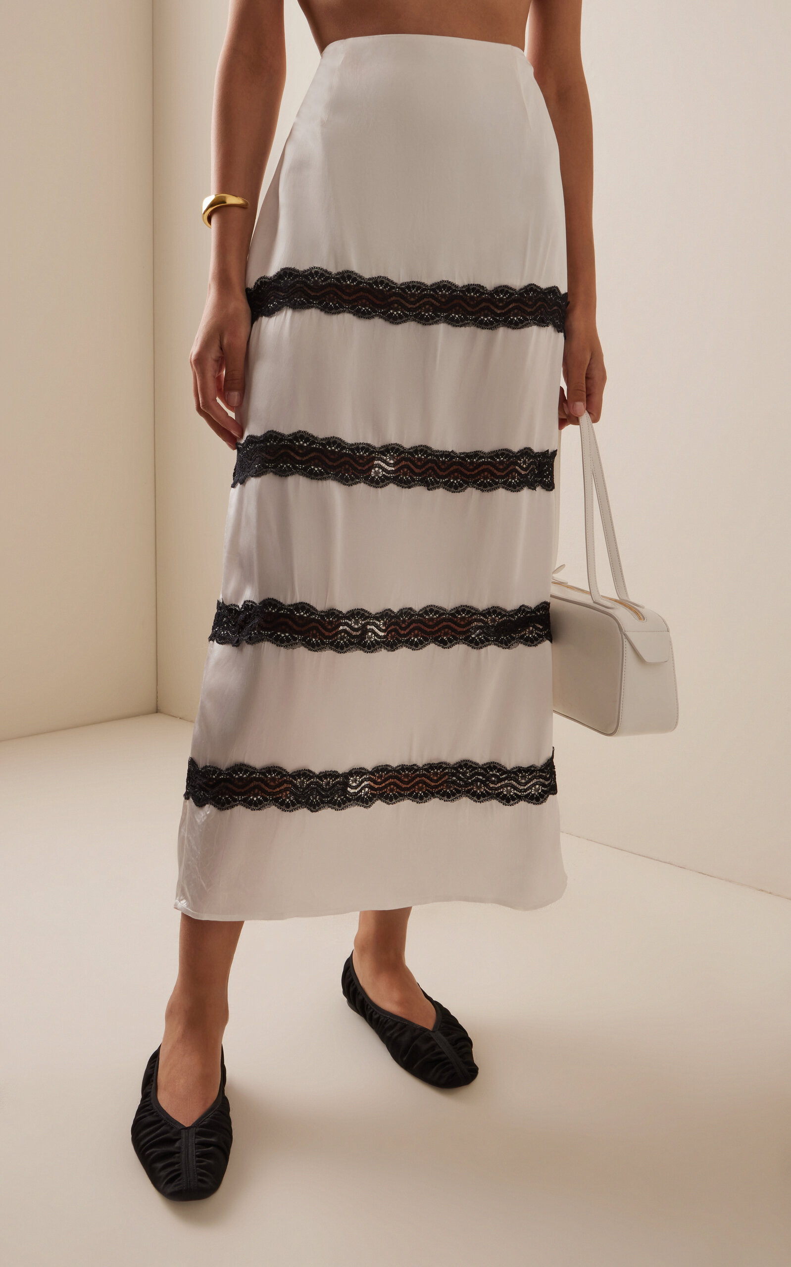 Exclusive Lace-Inset Satin Maxi Skirt ivory - 3