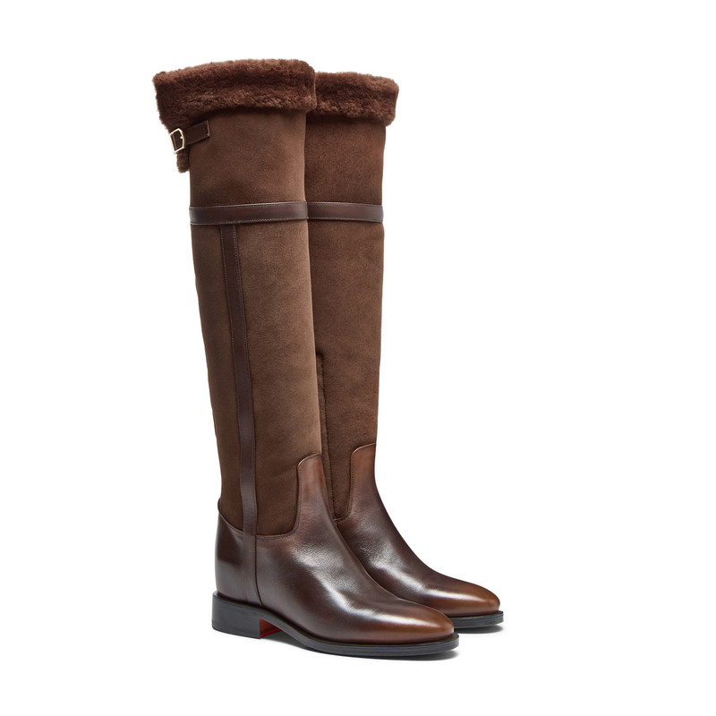 Women's dark brown leather and shearling boot 3