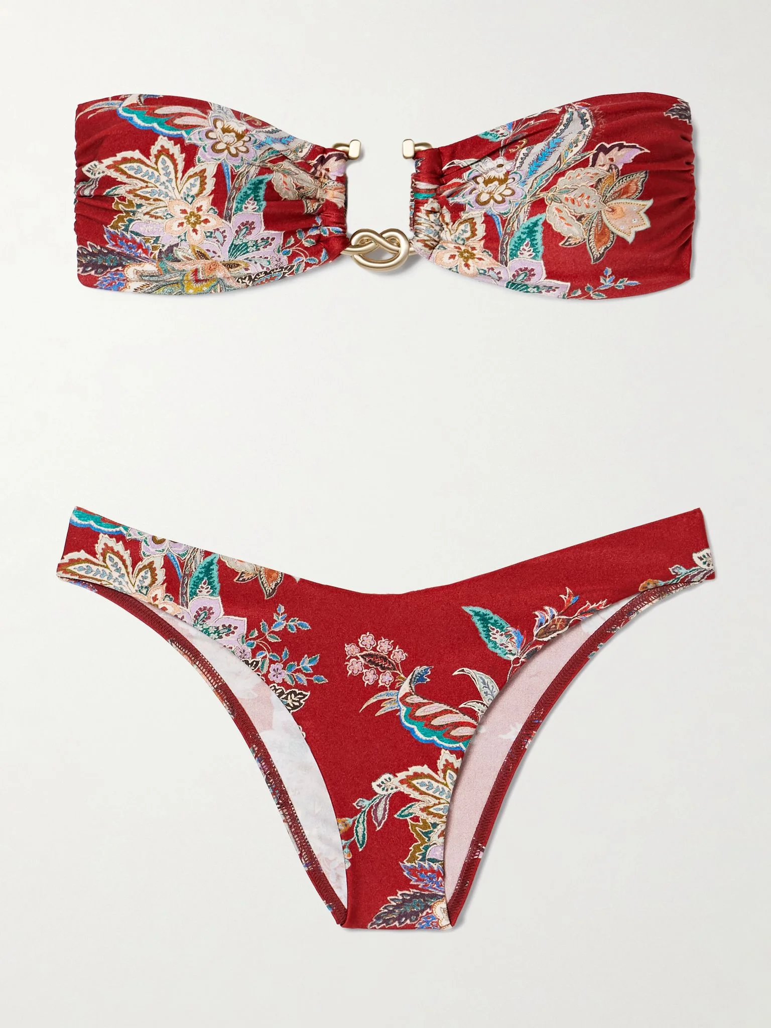 Rhiannon embellished printed bandeau bikini Red - 1