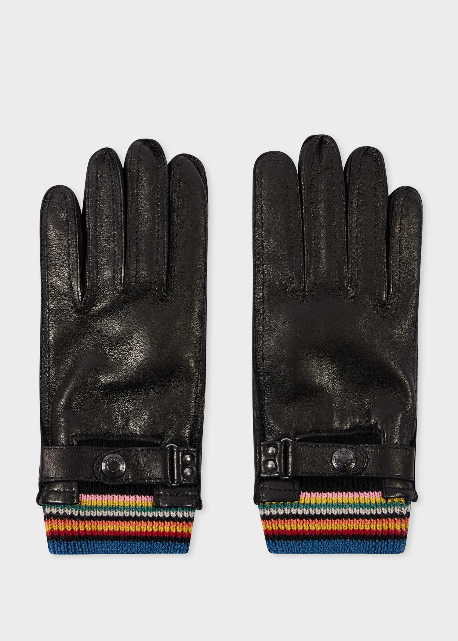 Black Leather 'Signature Stripe' Cuff Gloves - 1