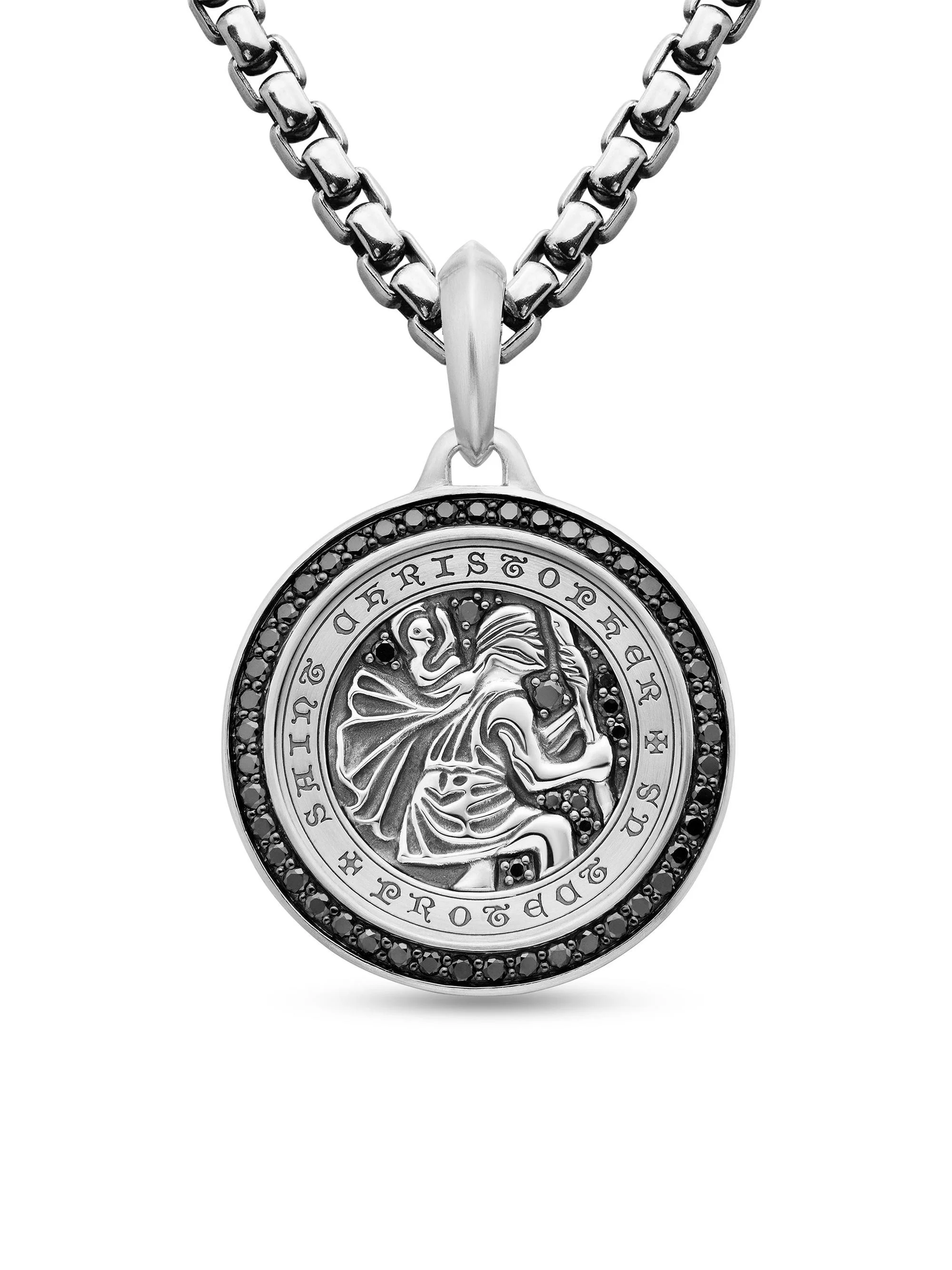 Men's St. Christopher Amulet in Sterling Silver - Black Diamond - 1