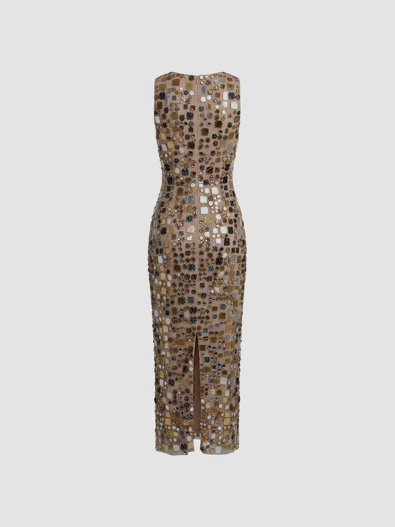 Women's Embellished Mesh Sleeveless Maxi Dress - Beige 5