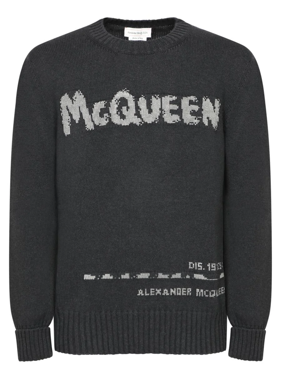 Alexander McQueen ALEXANDER MCQUEEN CREWNECK COTTON SWEATER WITH FRONT LOGO - 1