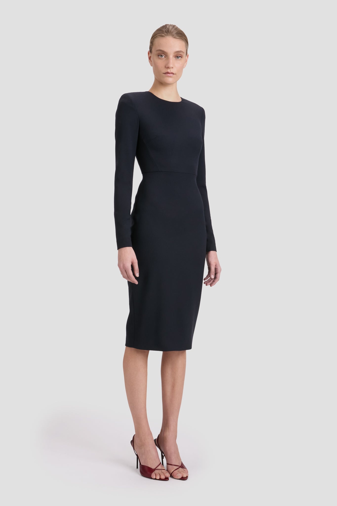 Long Sleeve T-Shirt Fitted Dress In Navy - 3