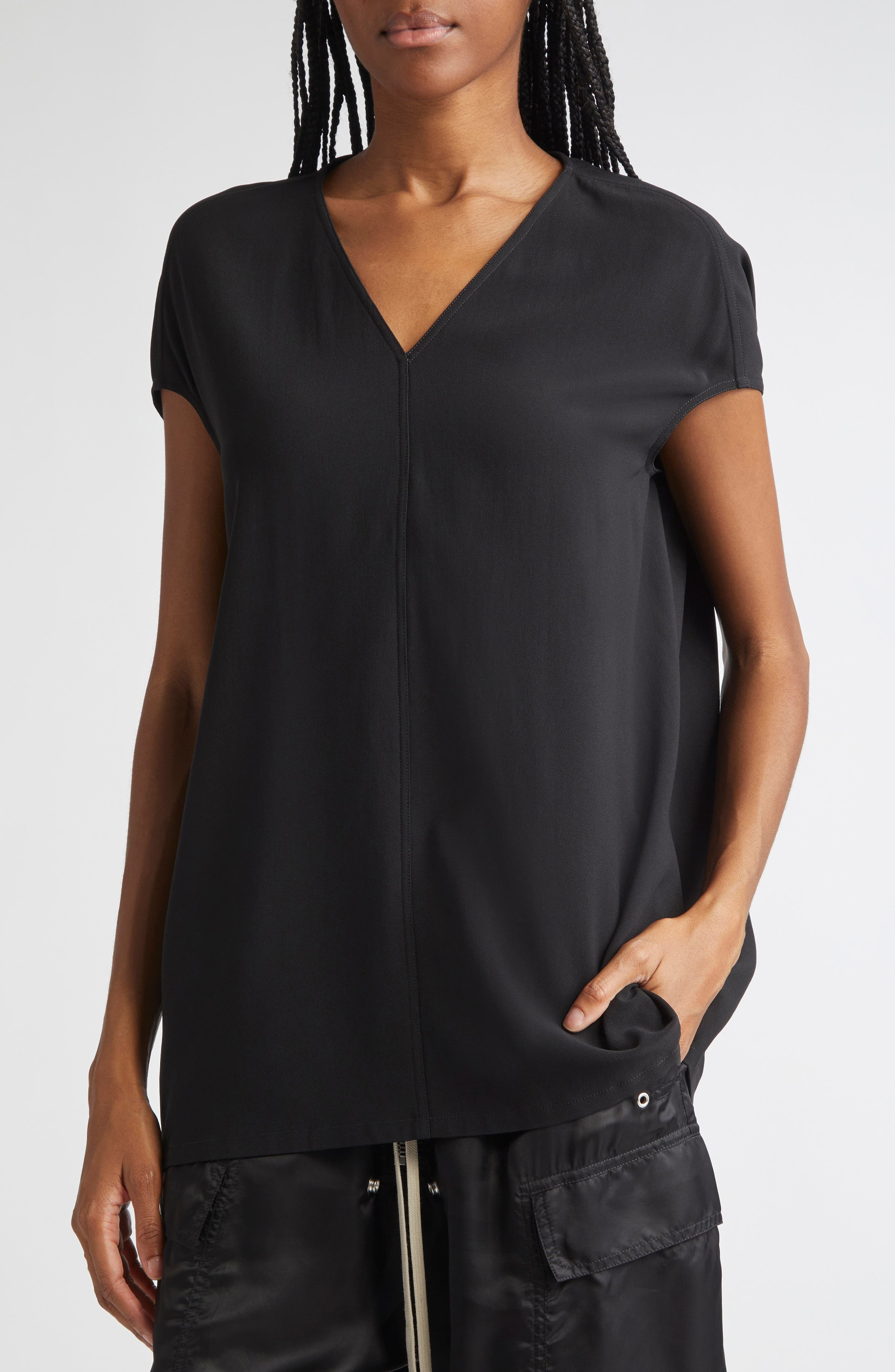 Rick Owens Floating Washed Charmeuse Top in Black at Nordstrom - 5