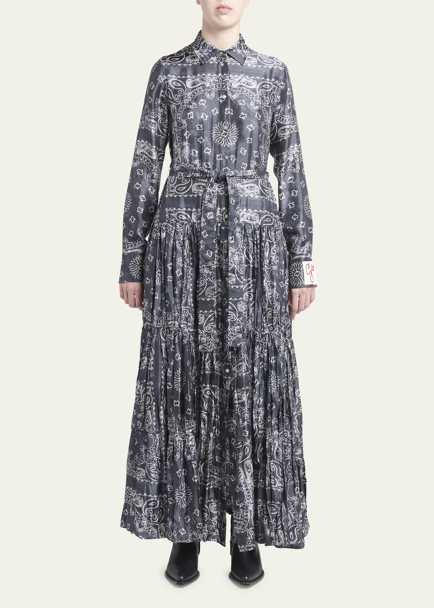 Bandana Print Long Sleeve Maxi Shirtdress - 2