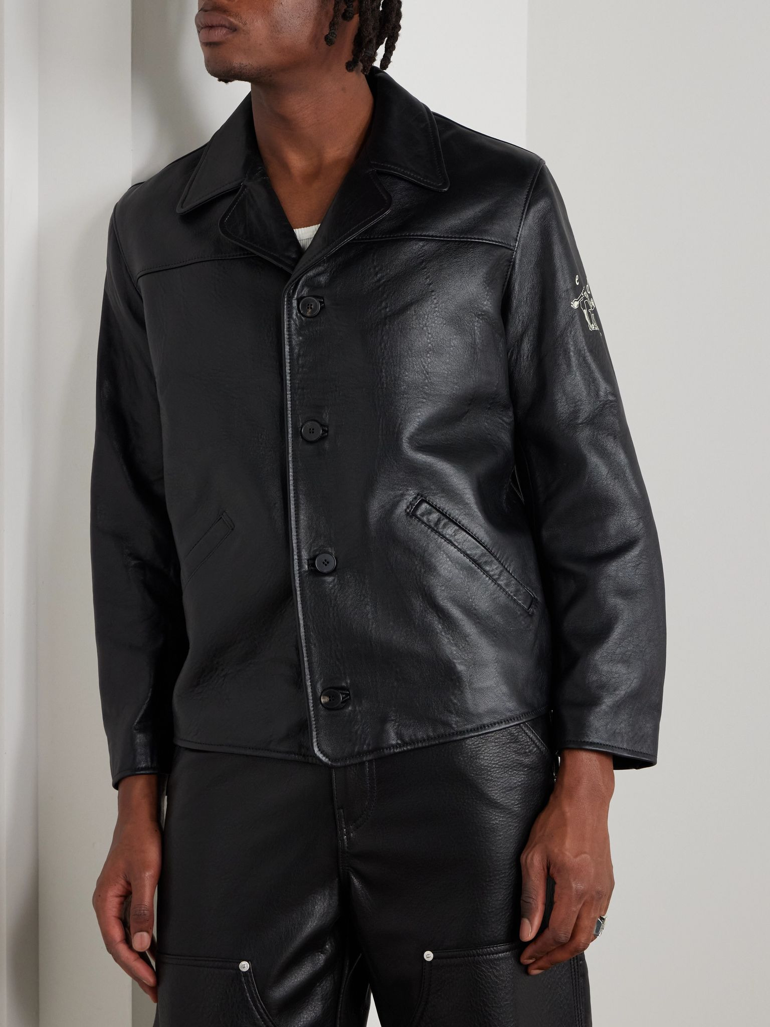 Sunday Drive Logo-Print Leather Blazer Black - 3