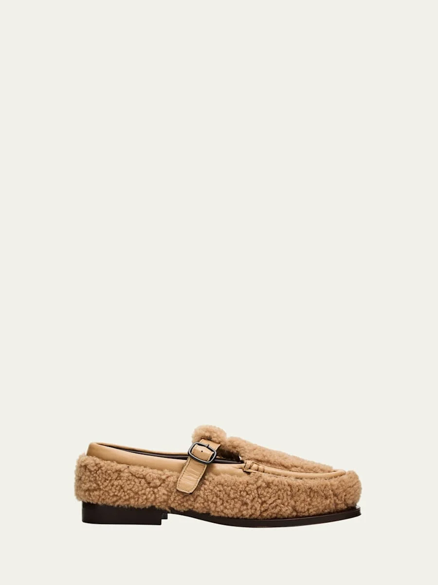 Alber Curly Shearling T-Bar Loafers - 1