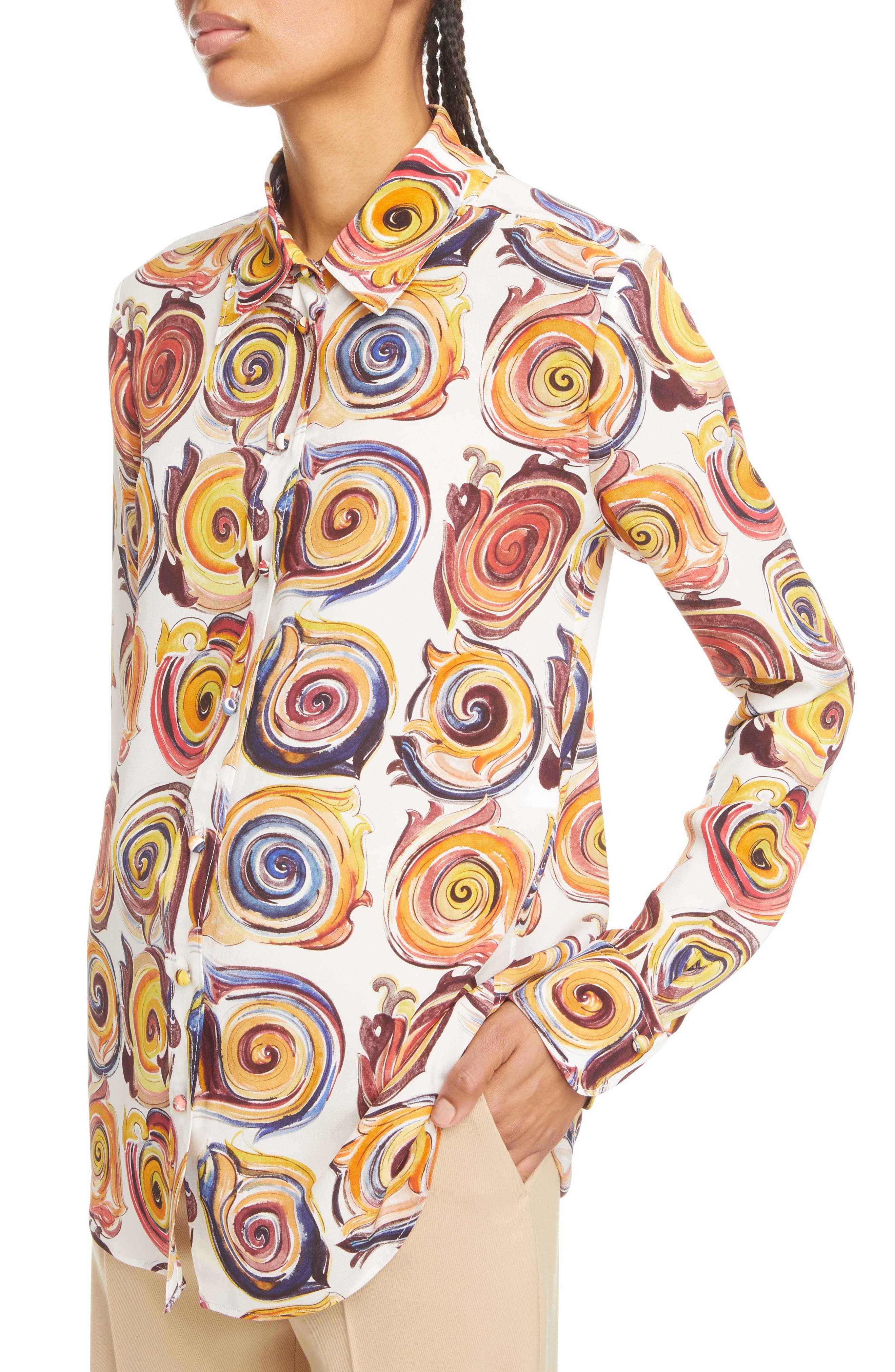 Chloé Spiral Print Silk Blouse in Yellow/Multicolor at Nordstrom, Size 12 Us - 4