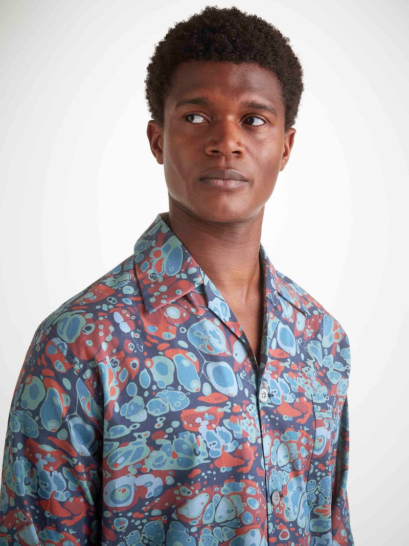 Men's Classic Fit Pajamas Cotton Batiste Multi Marble Print - 5
