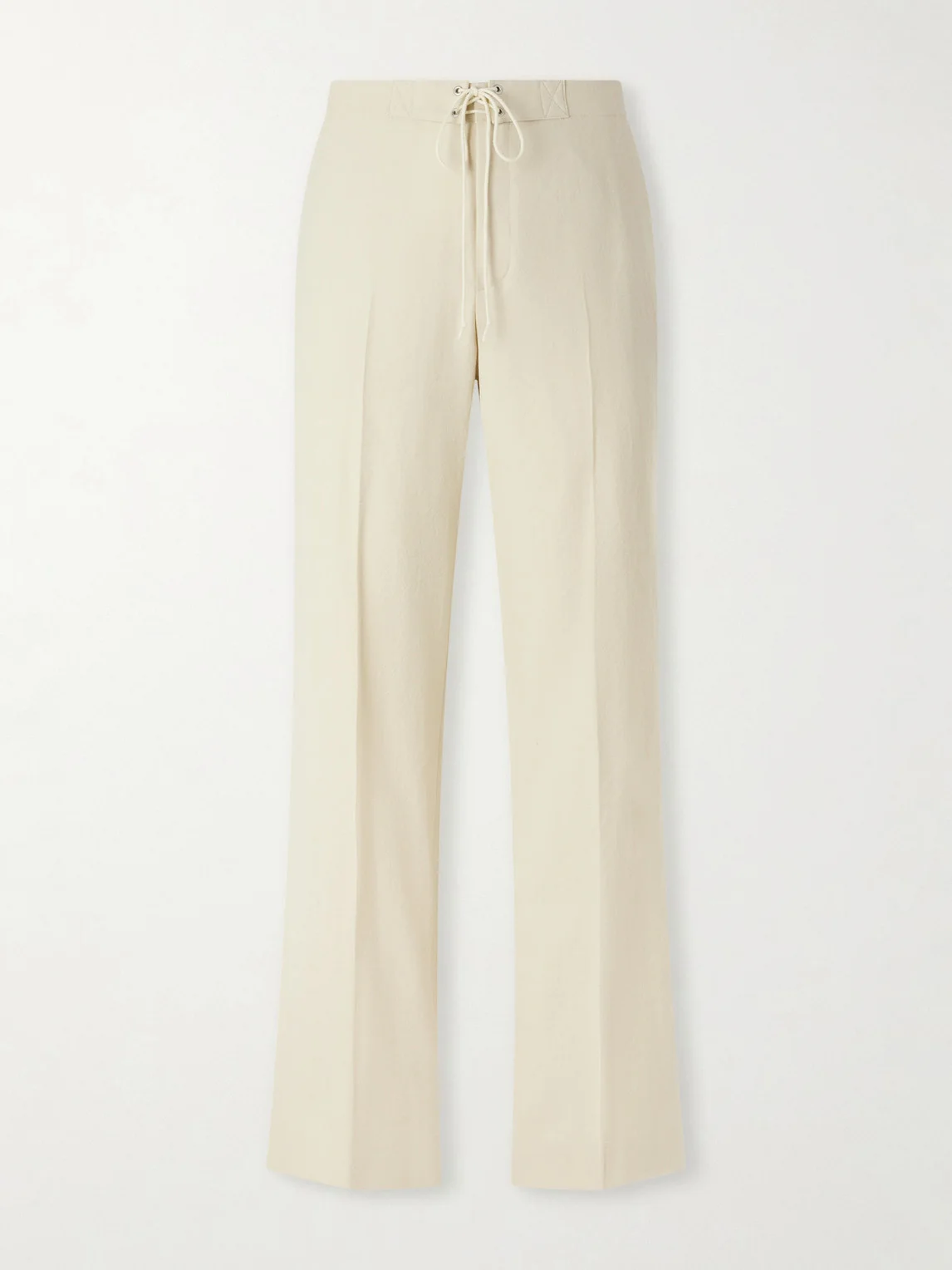 Straight-Leg Wool, Cotton and Linen-Blend Oxford Drawstring Trousers - 1