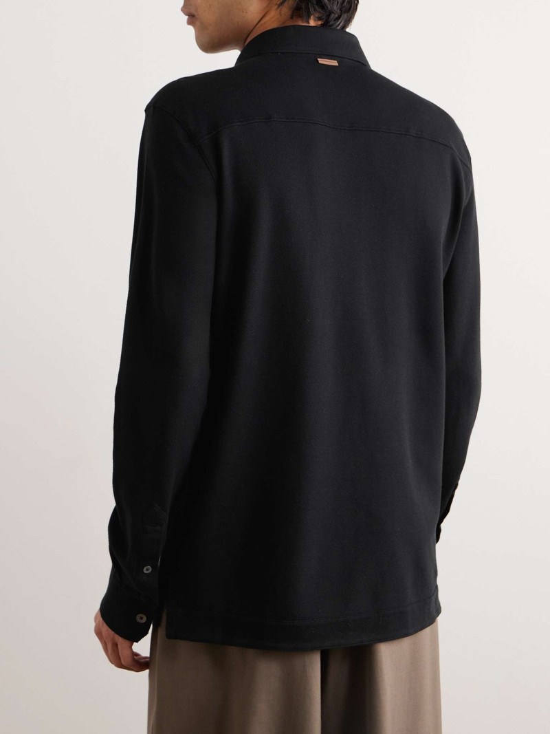 Leather-Trimmed Cotton-Piqué Polo Shirt 4