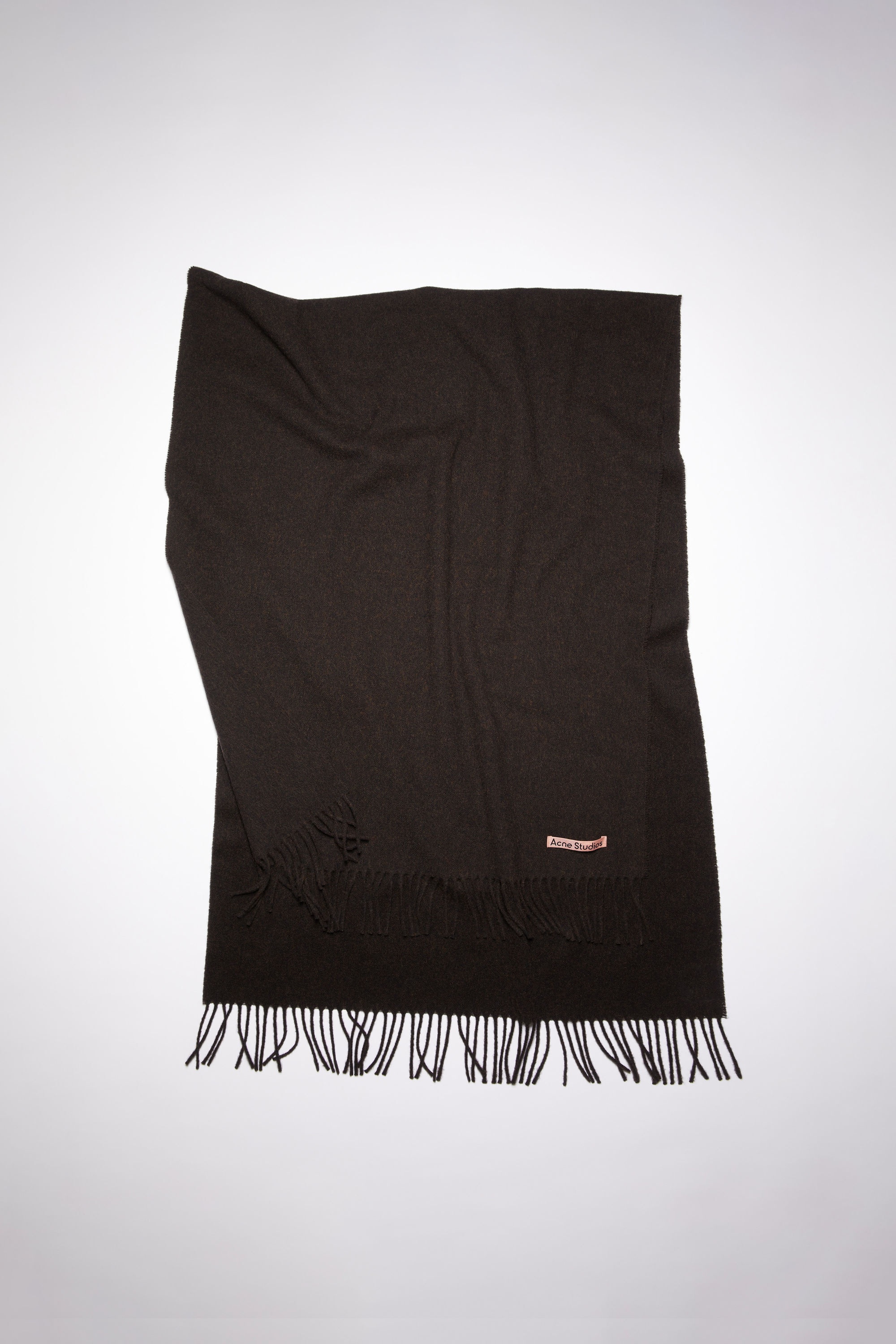 Fringe wool scarf - oversized - Chocolate brown melange - 1
