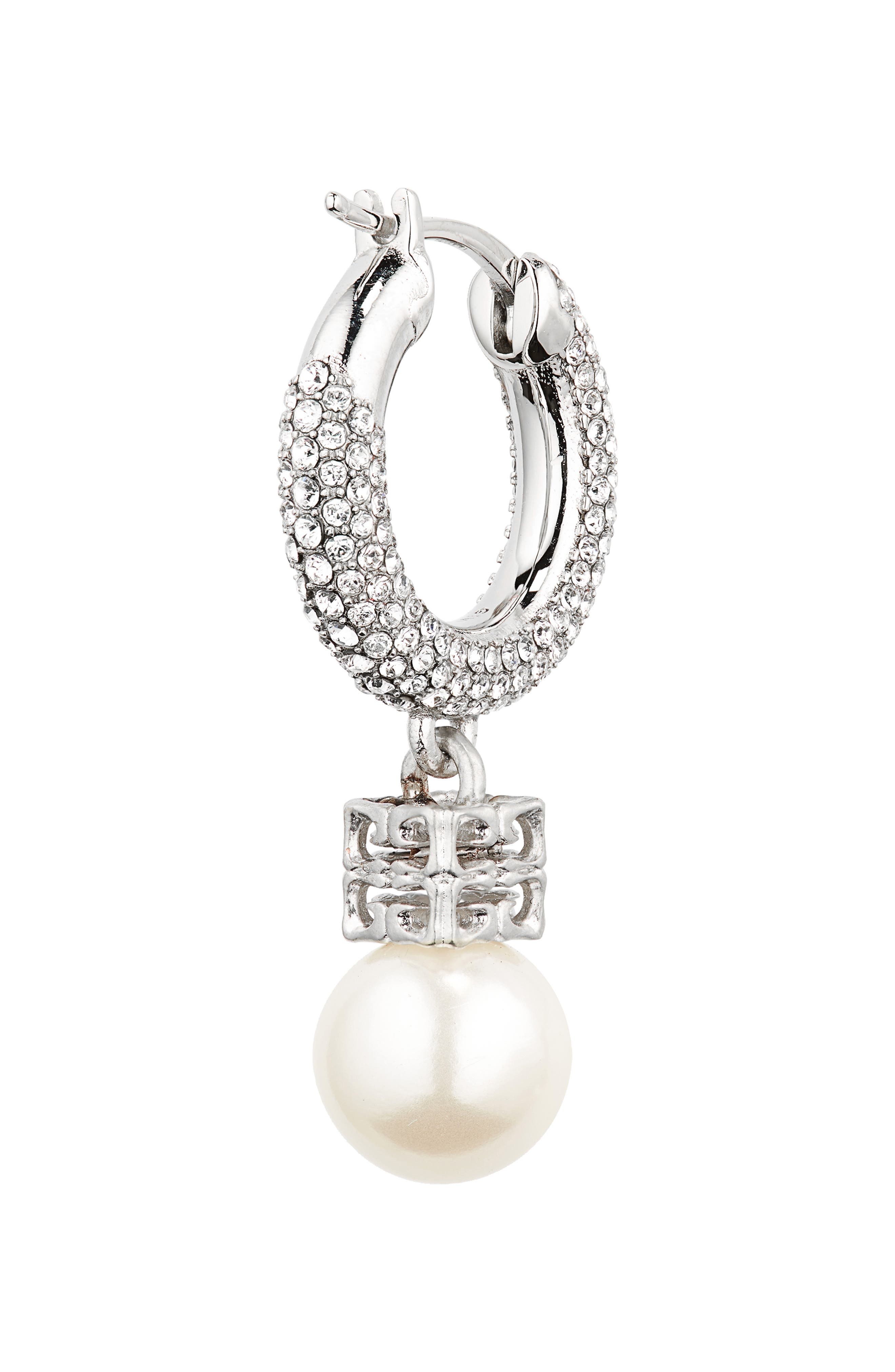 Givenchy Imitation Pearl & Crystal Hoop Earrings in Off White/Silvery at Nordstrom - 4