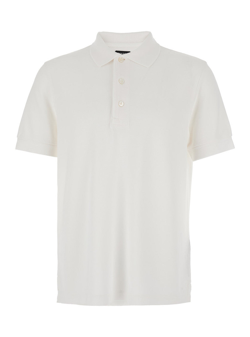 Tom Ford Men White Polo Shirt With Classic Collar In Cotton Blend Man - 1