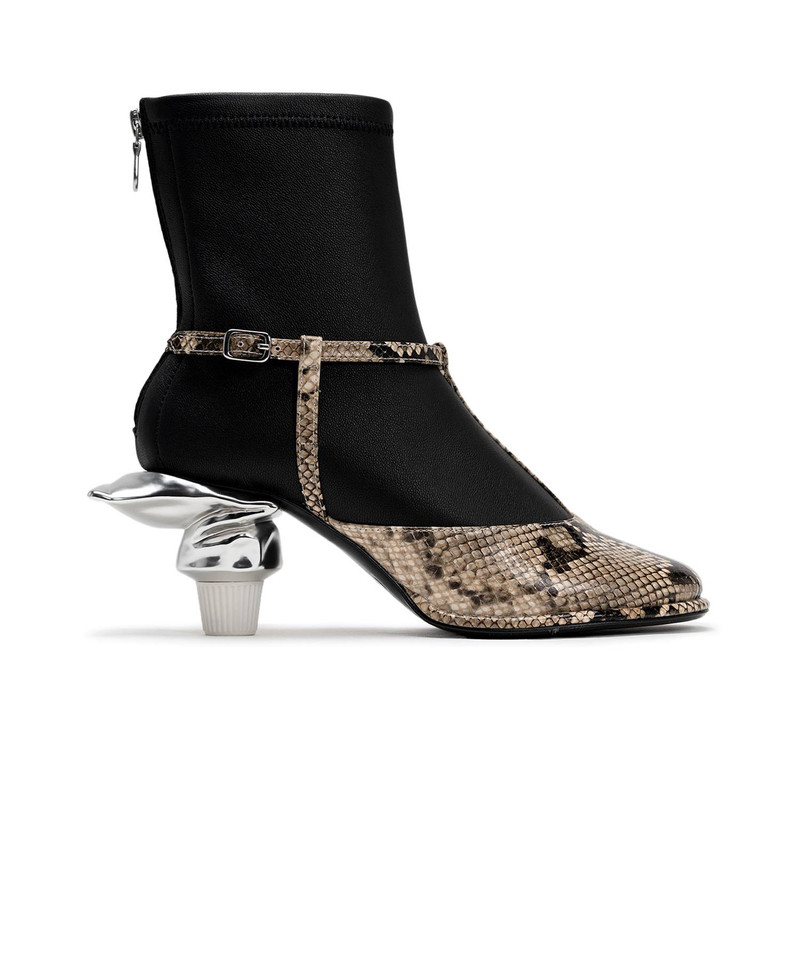 Toothpaste Heel Python Printed Strap Boots 1