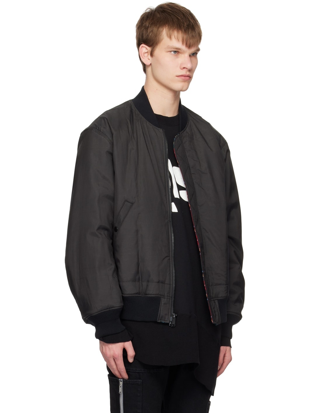 Red Plaid Reversible Bomber Jacket - 4
