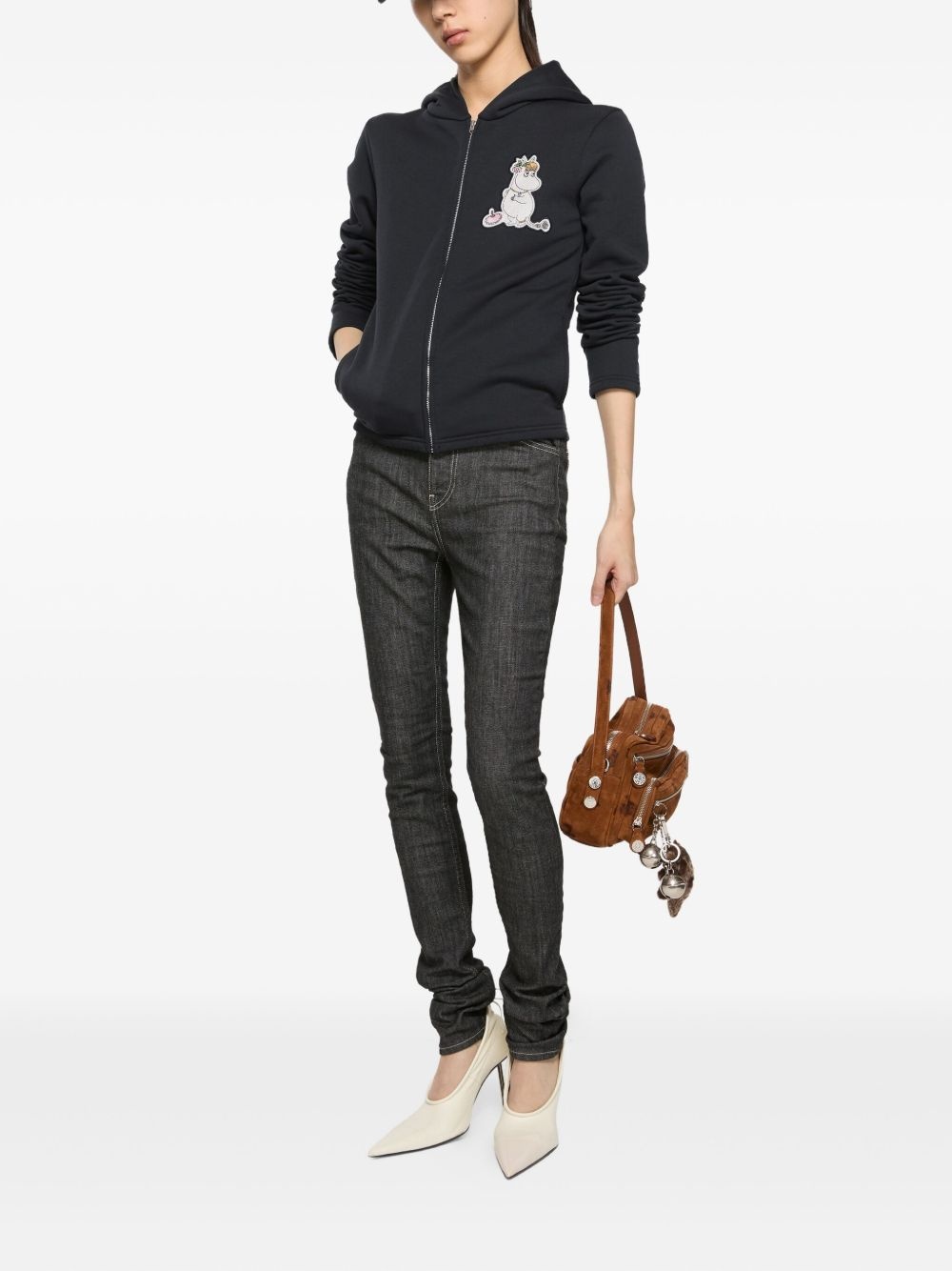 unicorn-applique zip-up hoodie - 3