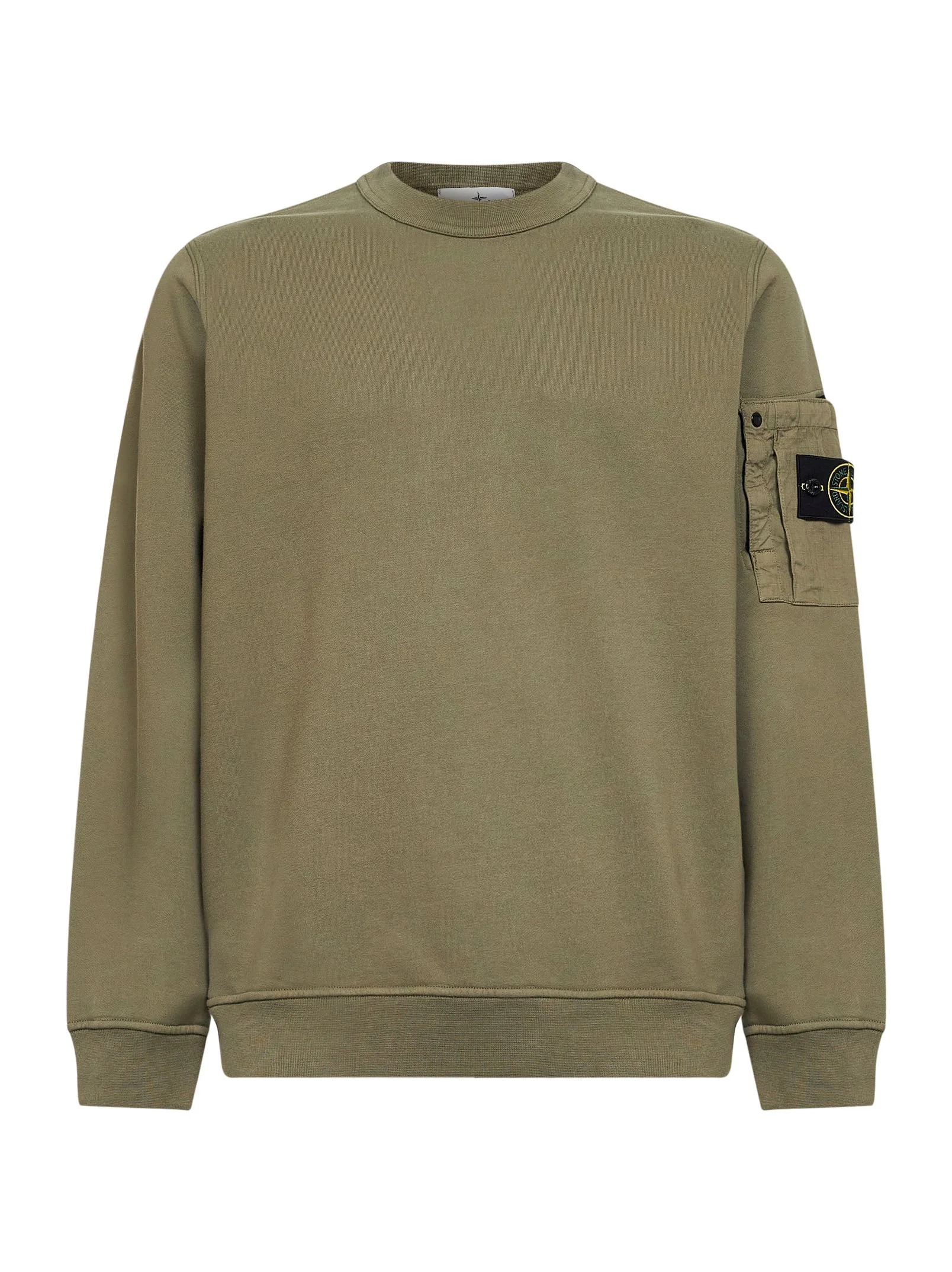 Stone Island Men Military Green Cotton Sweatshirt With Ripstop Cotton Pocket - 1