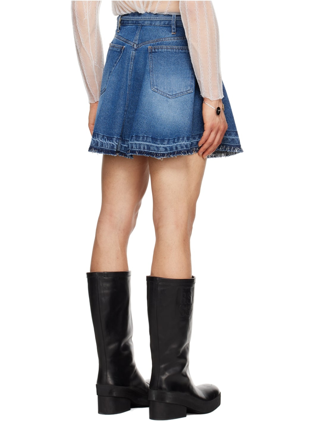 Blue Flared Denim Miniskirt - 3