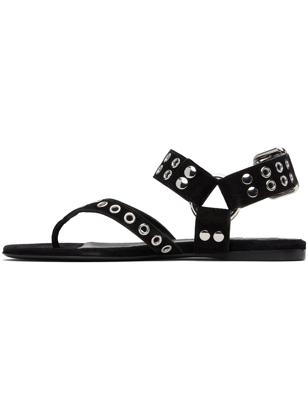 Black Suede Calfskin Thong Flat Sandals - 3