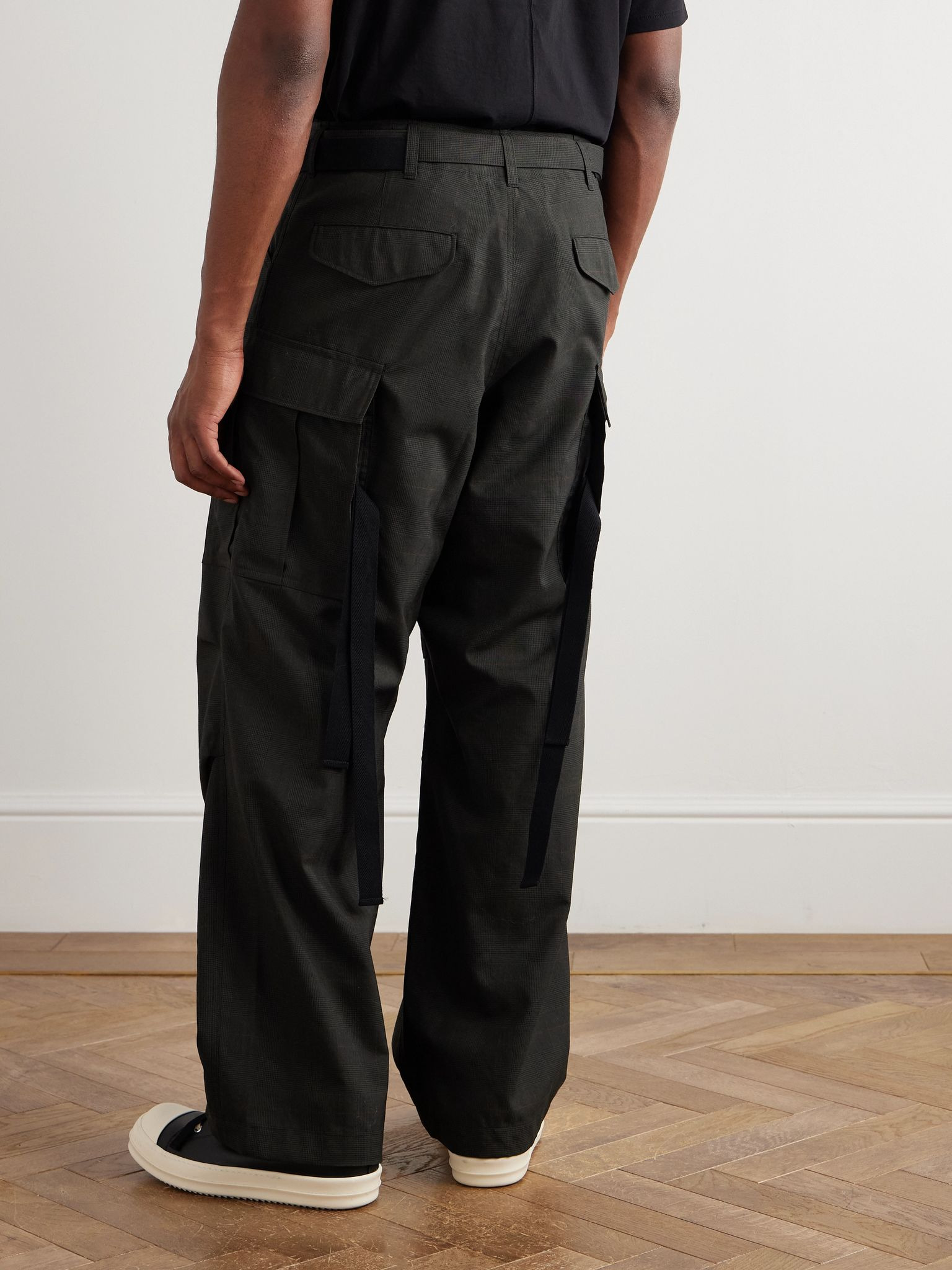 Straight-Leg Belted Prince of Wales Checked Wool Cargo Trousers Brown - 4