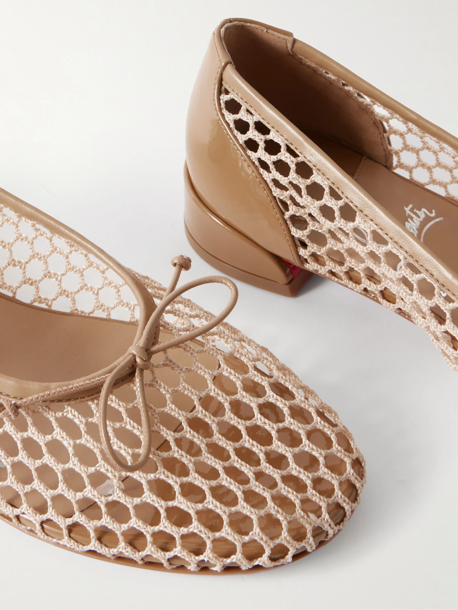 Sweetie Jane 20 patent leather-trimmed crocheted ballet flats Neutral - 4