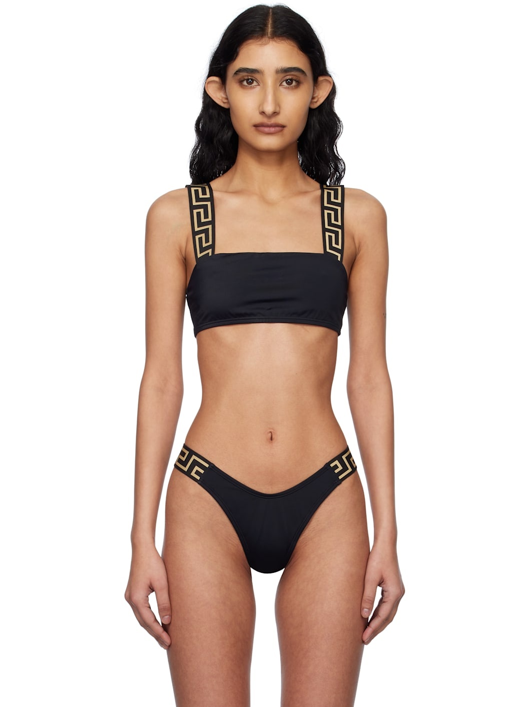 Black Greca Border Bikini Top - 1